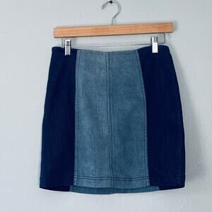 Free People Denim Skirt Size 8 Color Block Jeans Pencil Mini Preppy School